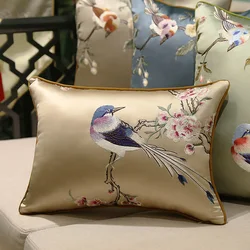 elegant Chinese style flower birds embroidery cushion cover sofa embroidered pillowcase throw pillow cover backrest