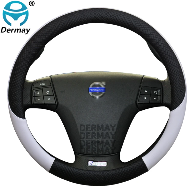 100% DERMAY Brand Leather Car Steering Wheel Cover Non-slip for Volvo C30 2006~2013 Auto interior Accessories