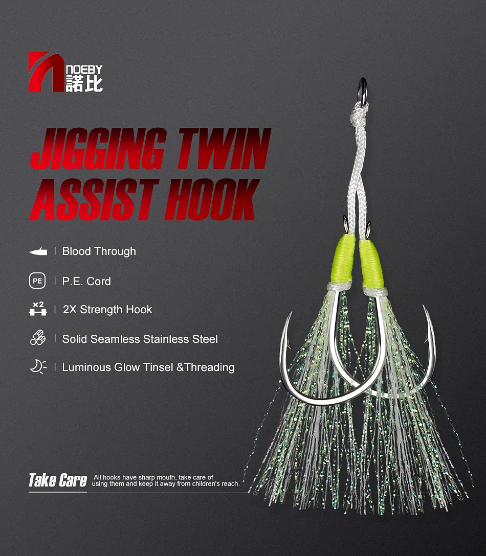 Noeby Twin Assist Hook Slow Jigging Angelhaken Doppel 1/0 2/0 3/0 4/0 5/0 6/0 Angelhaken mit Widerhaken und Kohlenstoffstahl – Detail 2