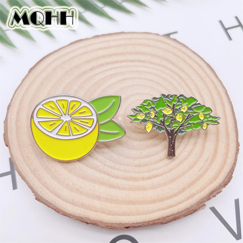 Creative Fun Fruit Lemon Tree Enamel Pins Green Plant Cartoon Brooch Alloy Badge Accessories Fashion Woman Jewelry Gift For Kid