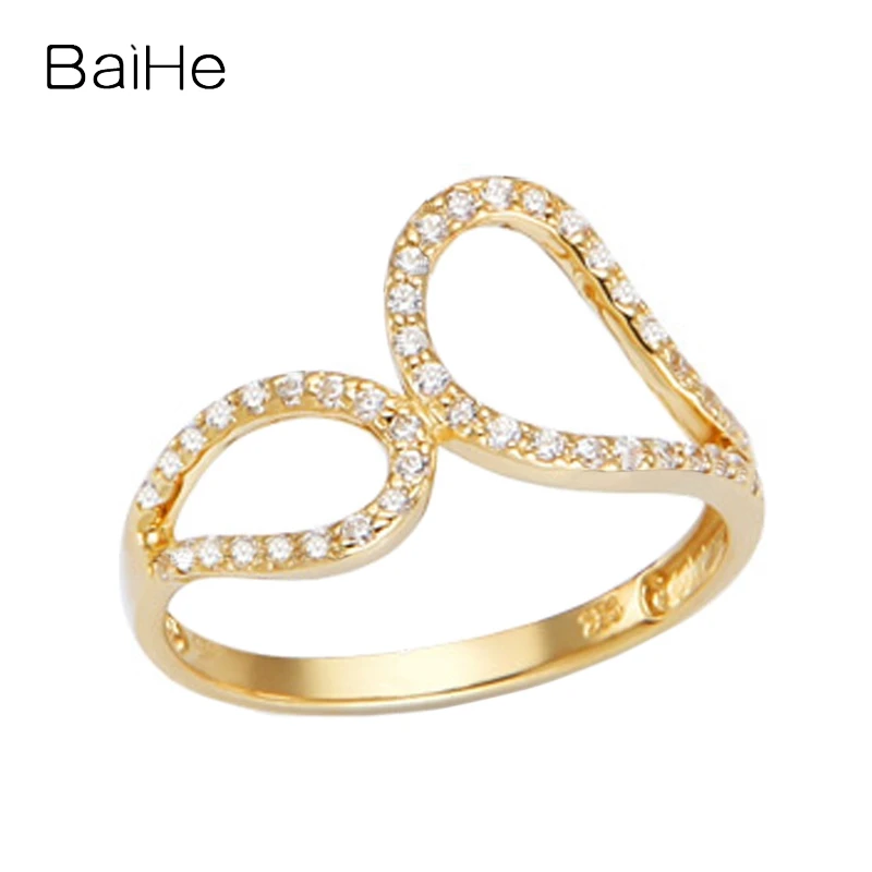 

BAIHE Solid 14K Yellow Gold H/SI Natural Diamond Ring Lady Trendy Wedding Fine Jewelry Making Bague diamant fáinne diamaint