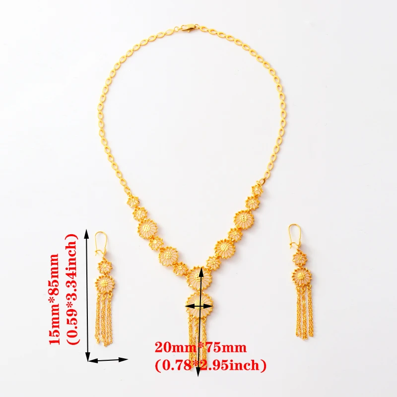 Nieuwe 2020 Dubai Sieraden Set Voor Vrouwen Arabische Ethiopische Ketting Afrikaanse Oorbellen Goud Kleur Ketting Bruids Gift