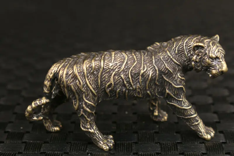 Chinese bronze tea pet tiger statue figure good stand table deco noble gift