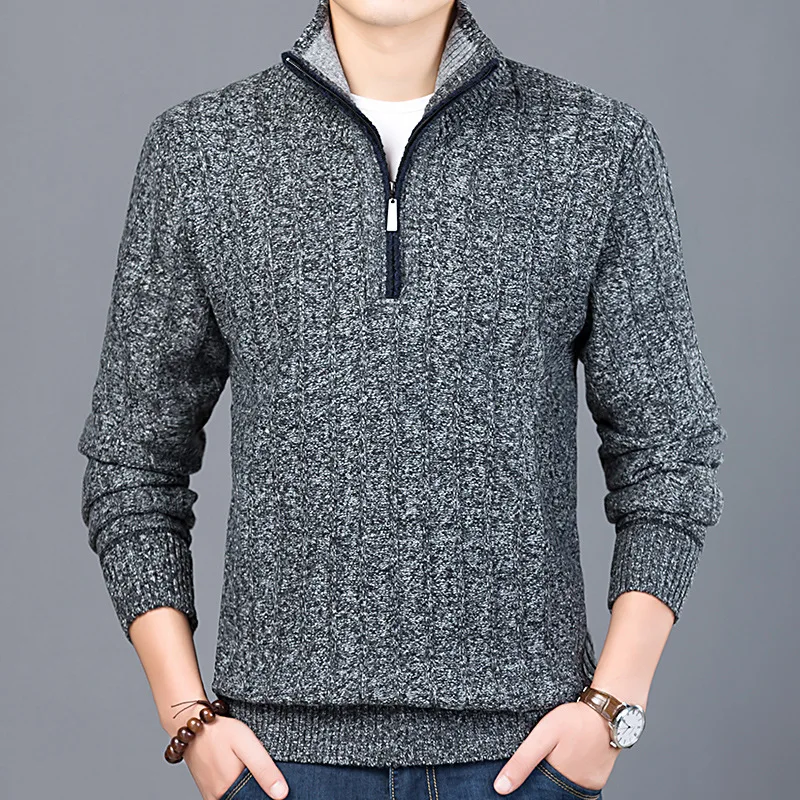 ฤดูหนาวใหม่เสื้อกันหนาวผู้ชายCasual Pullover Mens Warmเสื้อกันหนาวMan Slim Stand Collar Pulloversถักชายเสื้อครึ่งซิปเสื้อกันหนาว