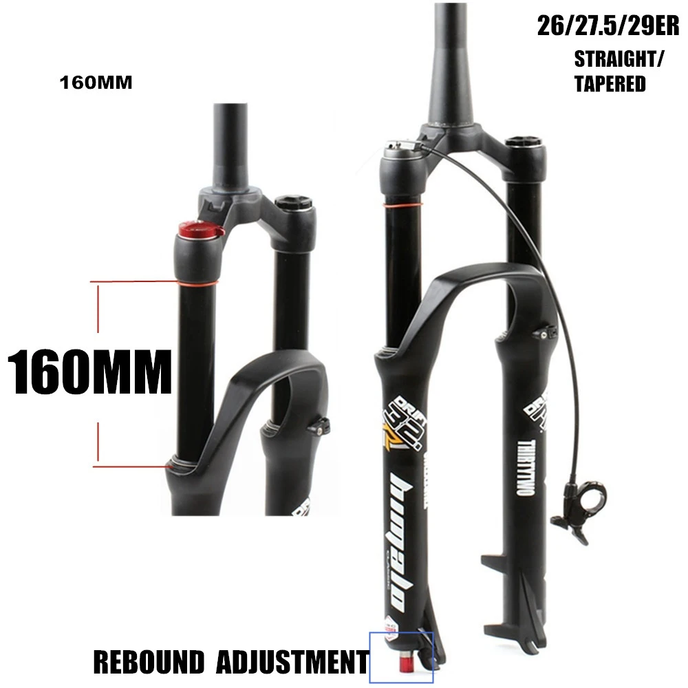 Catazer MTB Suspension Air Fork Travel 160mm 26 27.5 29er Rebound Adjustment  Quick Release QR Tapered Straight Tube