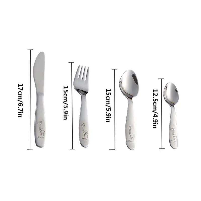 4PCS/pack Stainless Steel Kids Children Tableware Western-style Spoon Fork Set NEW