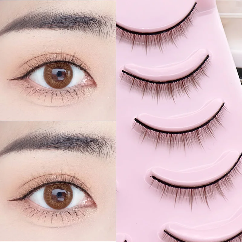 Natural Cross Short Eyelashes 5 Pairs Japanese Daily Brown Eye Lashes Handmade Comfortable Eyelashes Makeup Tools