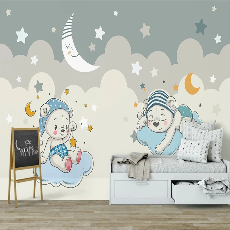 Custom Self-Adhesive Wallpaper 3D Cartoon Moon Murals Children's Bedroom 3D Waterproof Removable Wall Stickers Home Decor