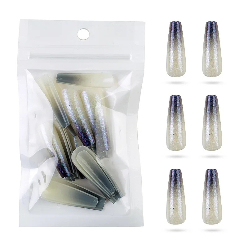 24pcs Press On Gradient Coffin Nail Tips Matte Fake Nails Long Artificial Nail Tip Ballerina ABS Nails Full Cover Stick on Nails