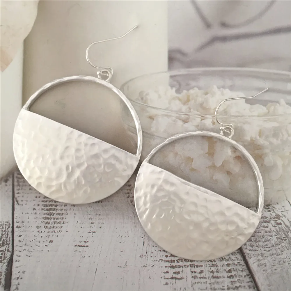 Semi Hollow Round Drop Earrings for Women Statement Geometric Round Gold Silver Color Jewelry