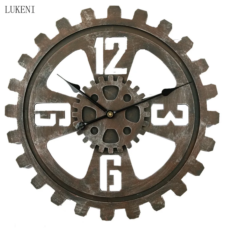 

Large Size 58cm Roman Numerals Gear Wood Material Wall Clock Retro Clock Bar Cafe Home Wall Clock Watch Hanging Decorations