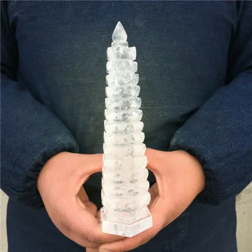 1.38lb Natural White Pyramid Quartz Crystal Obelisk Wand Point