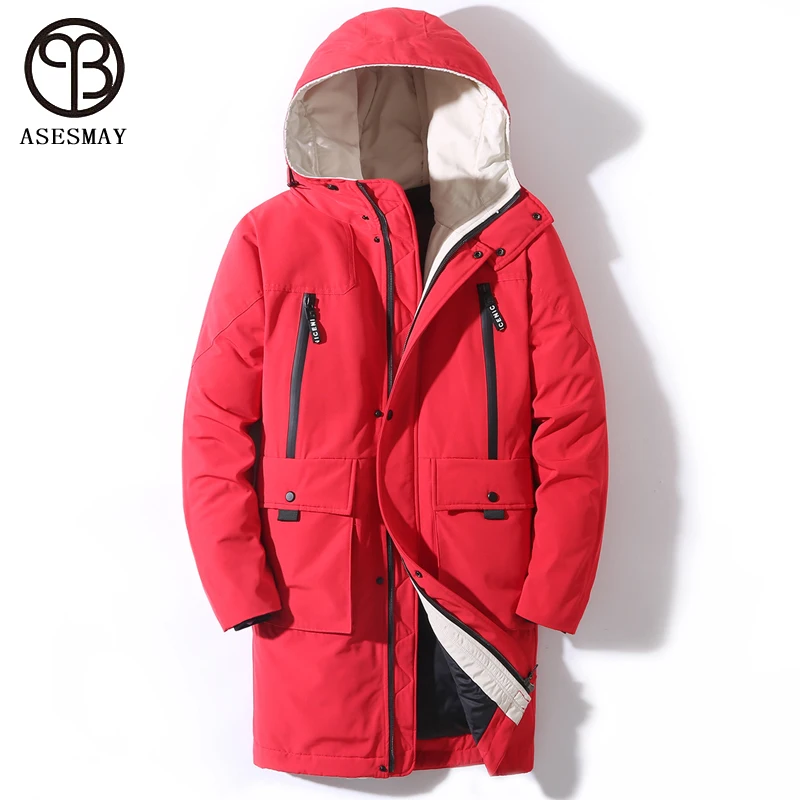 Asesmay 2021 nova chegada dos homens para baixo jaqueta engrossar longo inverno masculino casaco à prova dwaterproof água quente casual parkas com capuz agasalho outwear