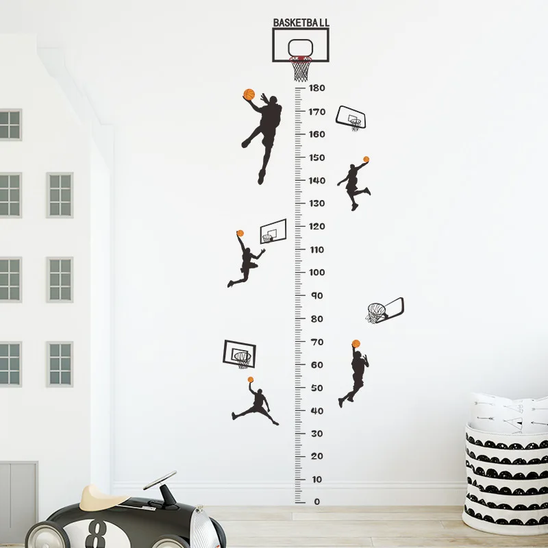Basketball Height Scale Wall Stickers Kids Room Background Decoration Decals Living Room Boys Bedroom Home Decor Sport Wallpaper