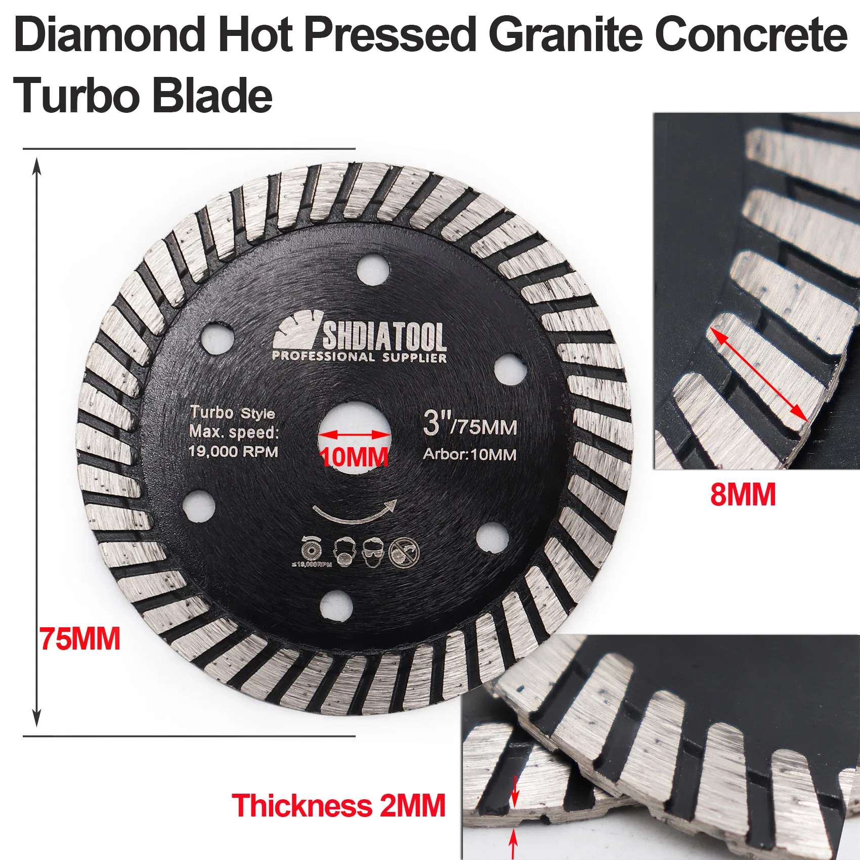 Il diamante a 3 pollici delle mattonelle della lama di Turbo del granito pressato caldo di SHDIATOOL 10 pz/set 75mm ha visto la lama per calcestruzzo del granito