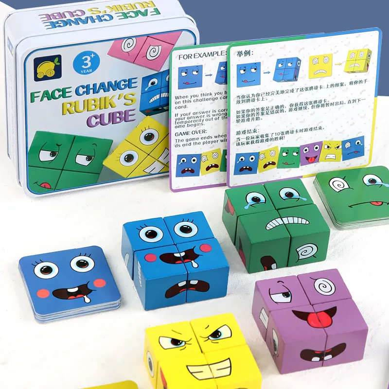 

New Cartoon Face Changing Cube Building BlocksToy Parent-Child Interaction Puzzle Cube Anxiety Stress Relief Toys For Children