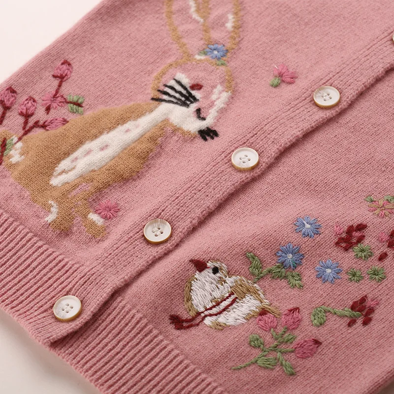 Little maven 2023 Baby Girls Sweater Spring and Autumn Lovely Rabbit Sweater Cardigan Soft and Comfort Tops for Kids 2-7 year