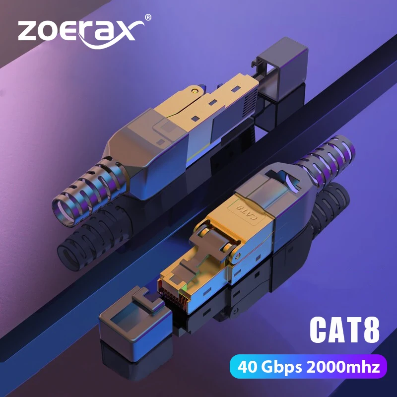 ZoeRax CAT8 /CAT7 /CAT6A Rj45 Connector Plug, Tool Free Shielded RJ45 Ends, Cat8 Field Termination Plug - 40Gbps