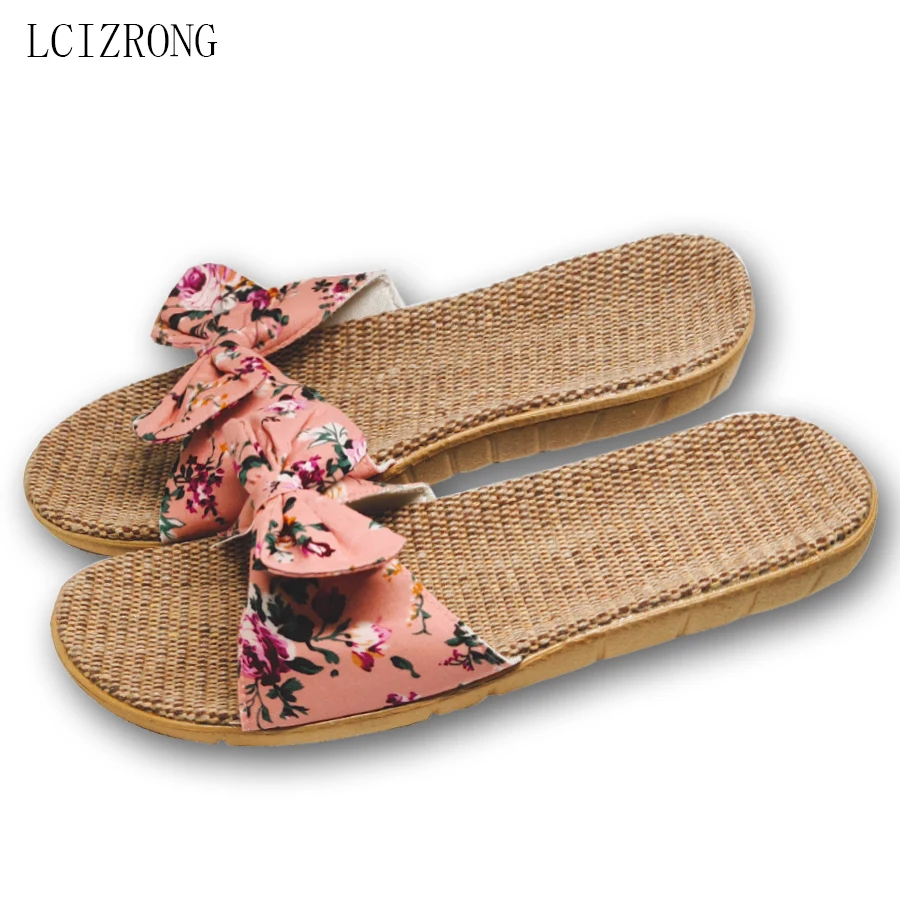 LCIZRONG Summer 28 Colors Flax Home Slippers Women 2023 Non-slip House Female Family Slippers Slapping Beach Flip Flops