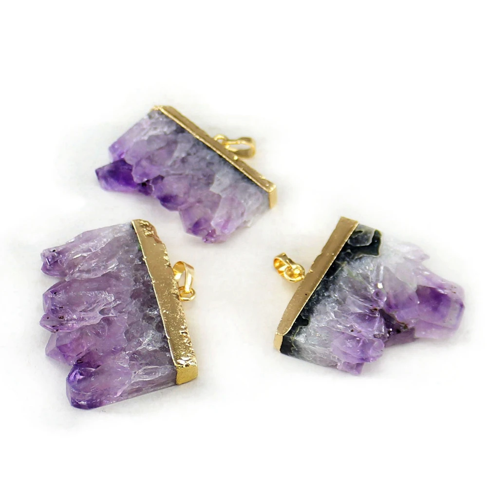 

Natural Amethyst Slice Prototype Golden Pendant Necklace Irregular Crystal Gilded Jewelry Fashion Charm Reiki Hanging Accessory