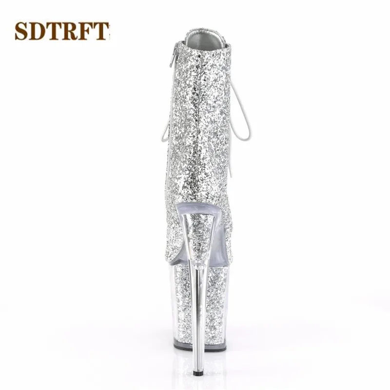 SDTRFT Pole Dancing Ankle boots 20cm Thin Heels Sexy Fetish Platform botas mujer Ladies shoes woman Bling Sequined wedding Pumps