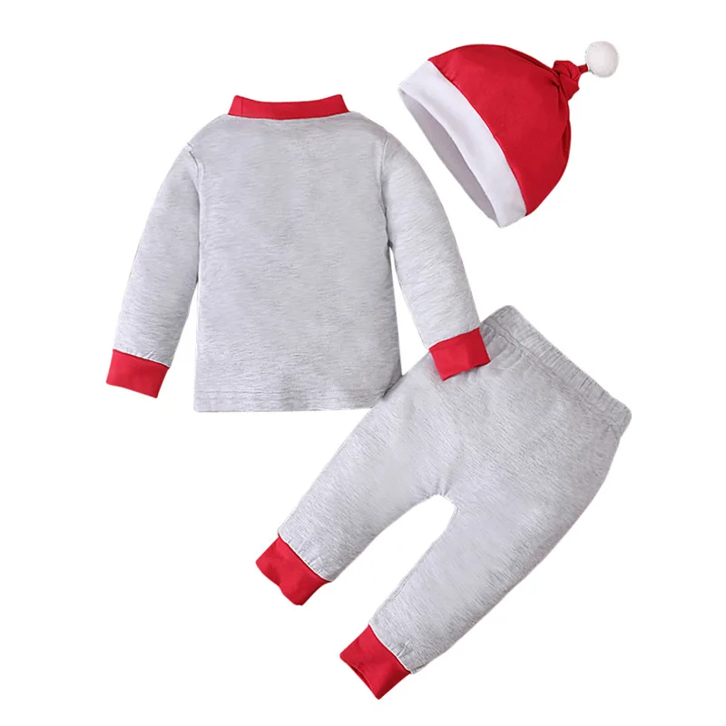 babzapleume Fall Christmas Costume Newborn Baby Girls Boys Clothes Set Cartoon Cute Print Tops+Pants+Hats Kids Tracksuit 047