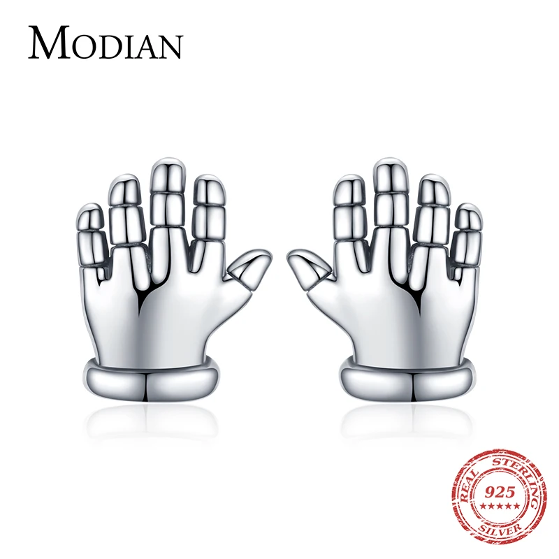 Modian 2021 New Design Real 925 Sterling Silver Fashion Rock Punk Palm Simple Stud Earrings For Women Girls Fine Jewelry Gifts