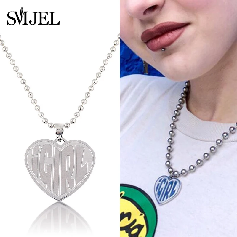 Love Heart IGIRL Stainless Steel Necklaces for Women Fashion Girl Cool Steel Strand Chain igirl Pendant Necklace bijoux 2020