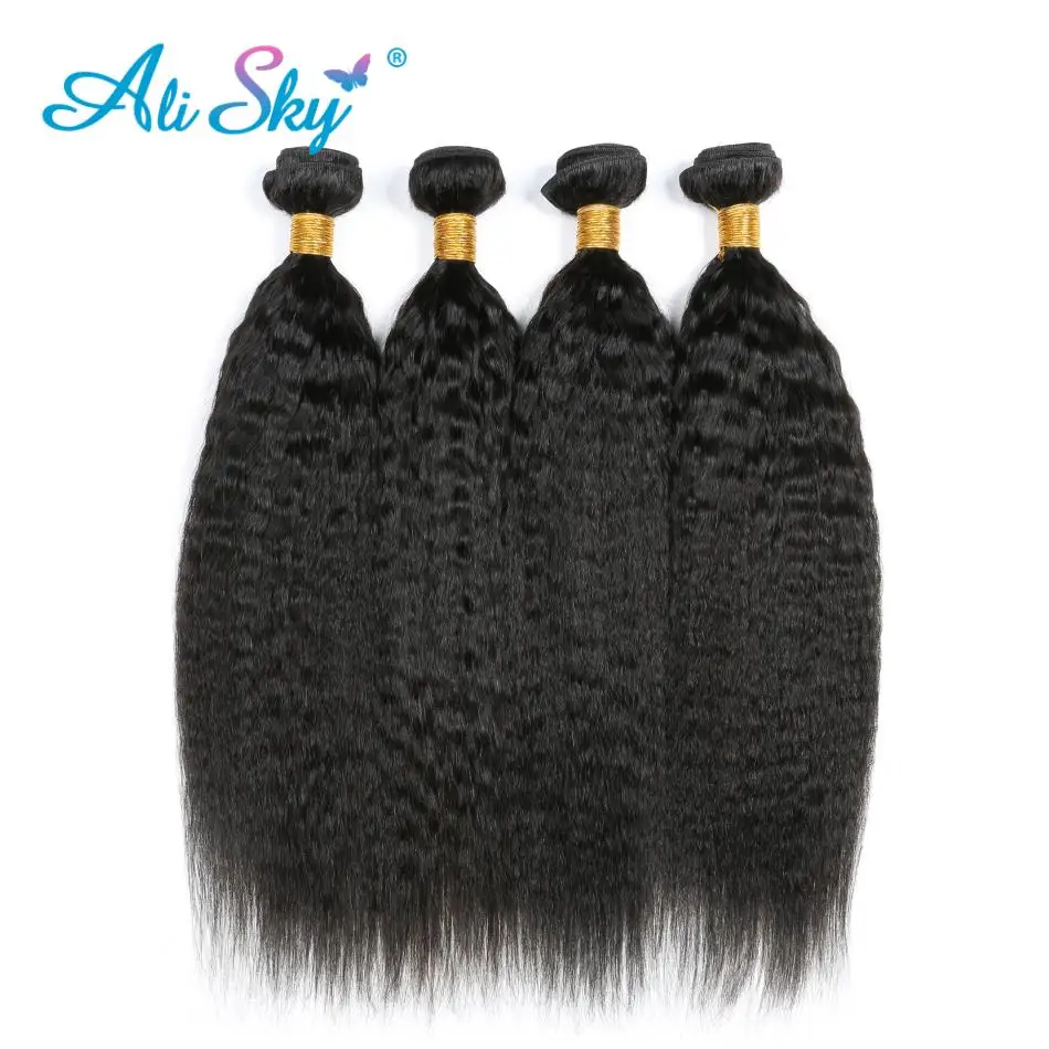 Peruvian Hair Kinky Straight Bundles Brazilian Remy Hair Extensions Human Hair 100% Human Hair Bundles for Black Women 1/3/4PCS