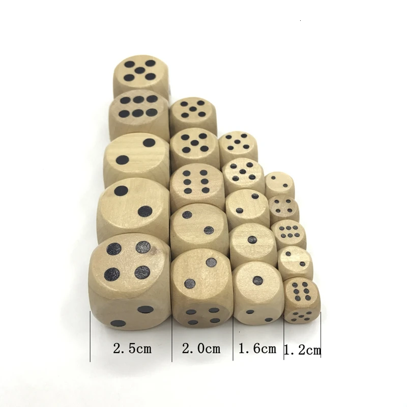 New 200Pcs High-quality 12mm 16mm 20mm 25mm Wooden Dice Children Teaching DIY Standard Cube Point Soild Wood Dice Wholesale