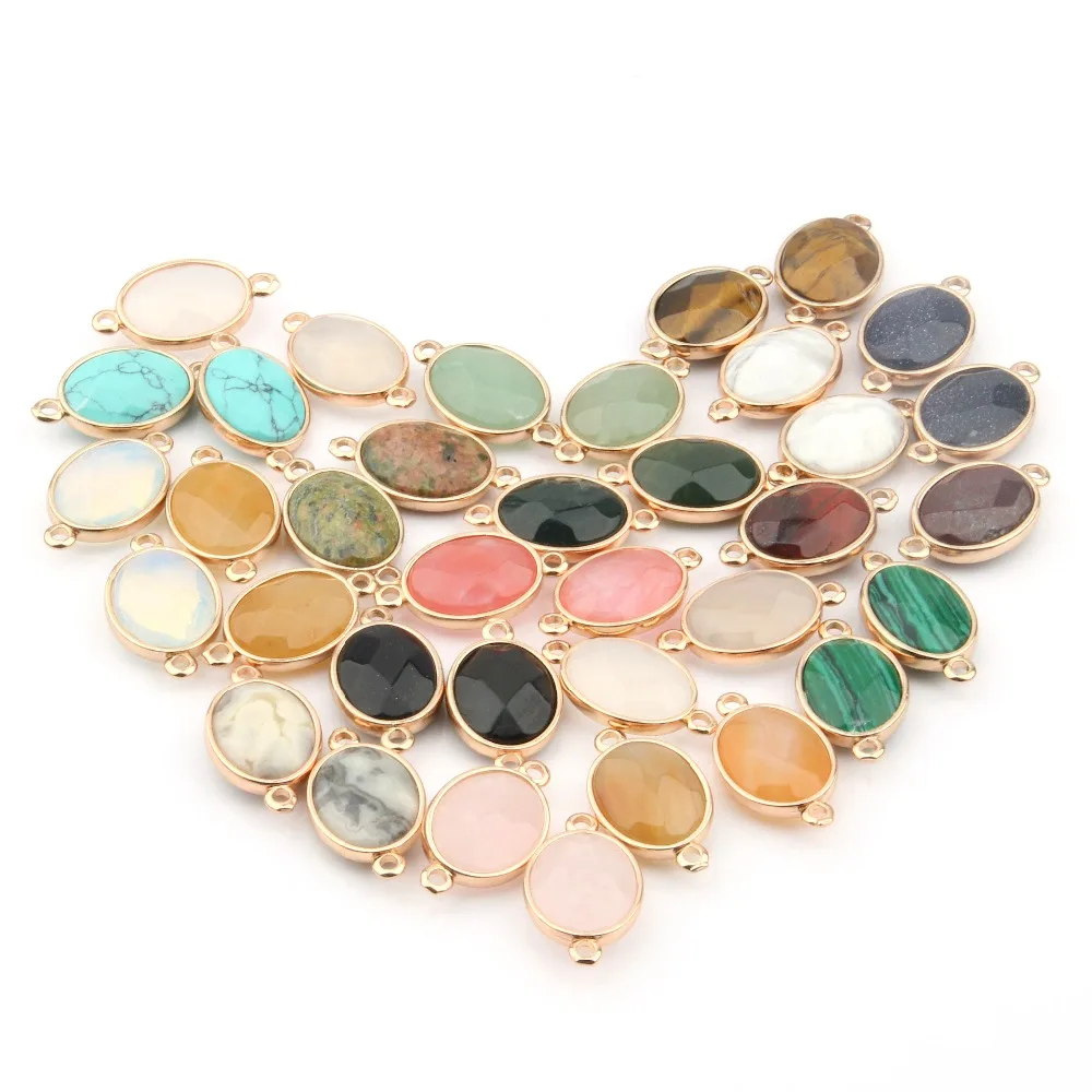 Natural Stone Water Drop Shape Rose Quartzz/Tiger Eyes Pendant Double hole connector DIY for Necklace or Jewelry Making