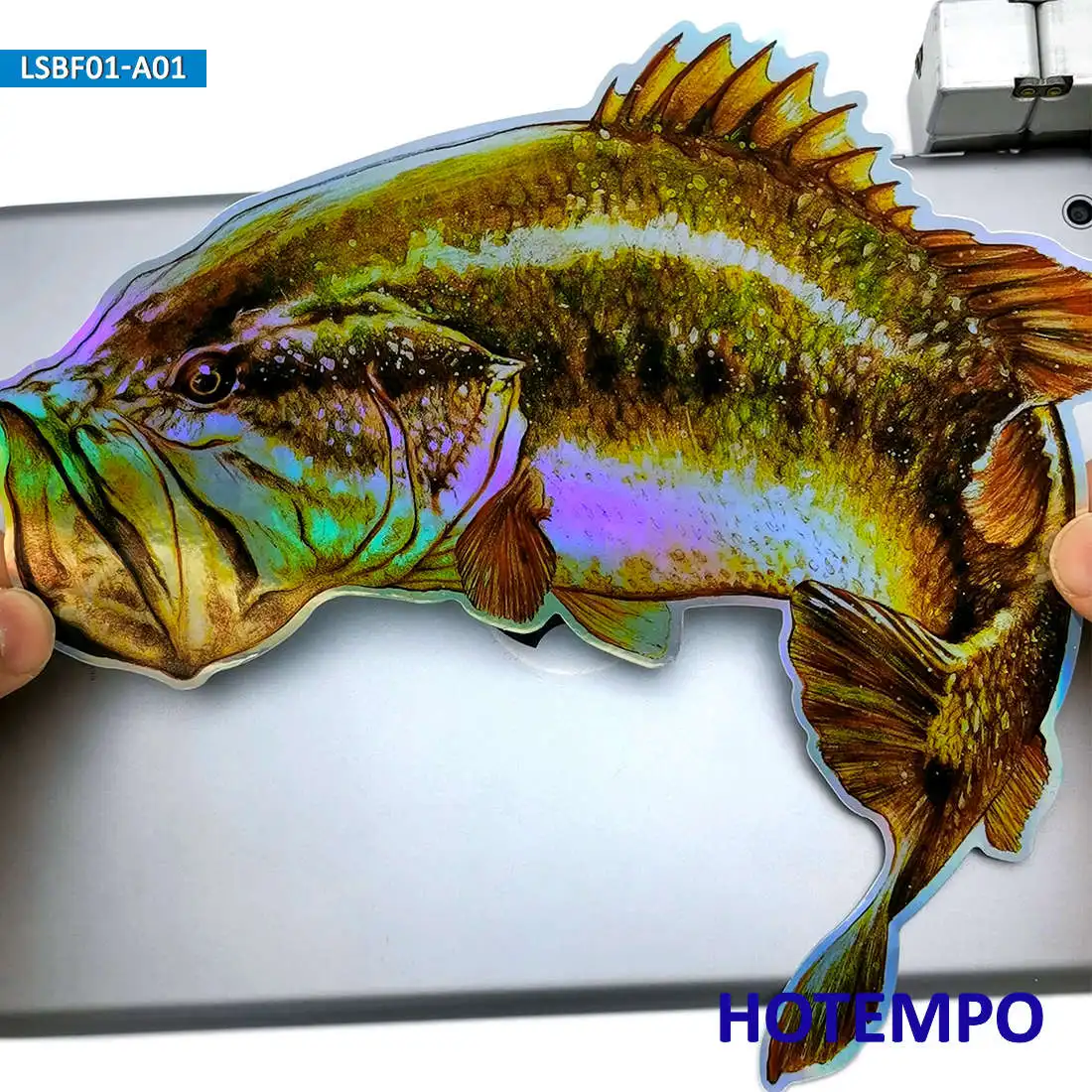 7.87inch 20cm Laser Big Size Fish Golden Largemouth Bass Laptop Motorcycle Car Stickers for Fisherman Fishing Waterproof Sticker