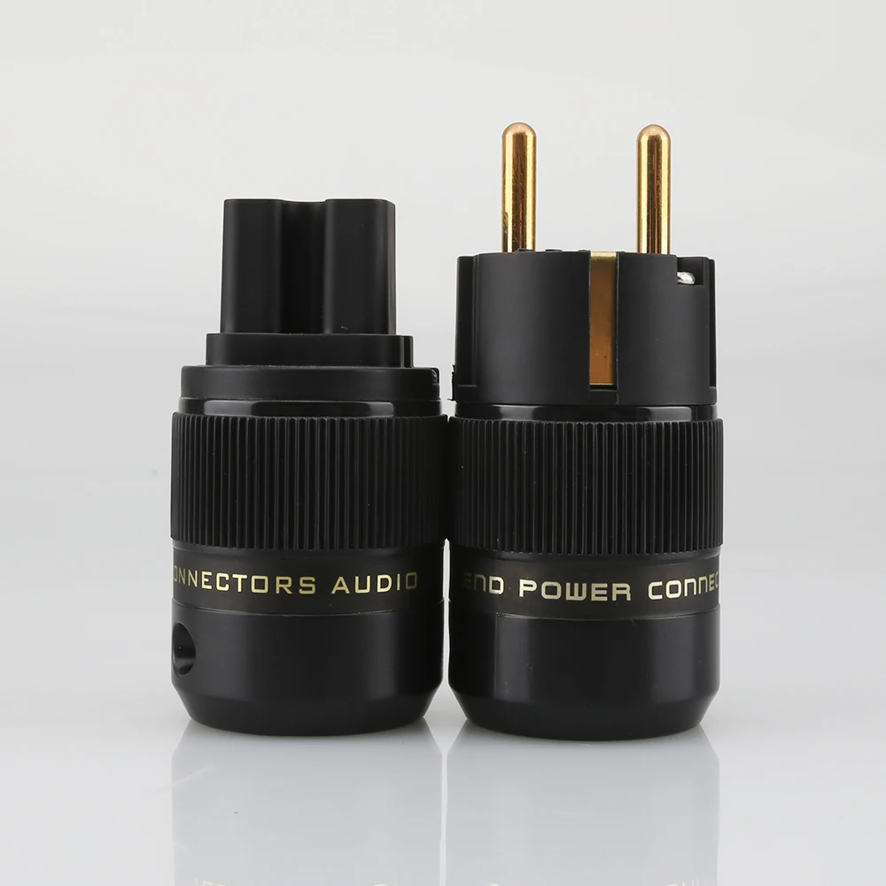 24K Gold Plated Schuko EU Power Plug IEC C13 Connector High End HIFI Audio AC Mains Plug Brass For Amplifier DAC