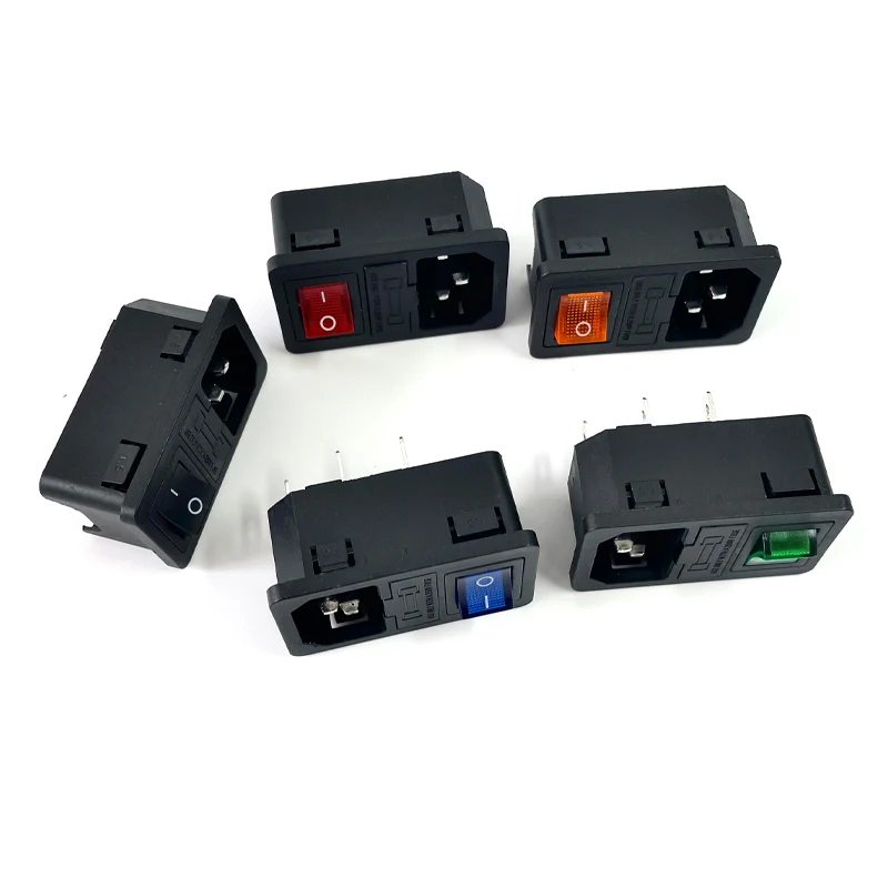 With 10A Fuse! Red Rocker Switch Fused IEC320 C14 Inlet Power Socket Fuse Switch Connector Plug Connector Red Green Blue Black