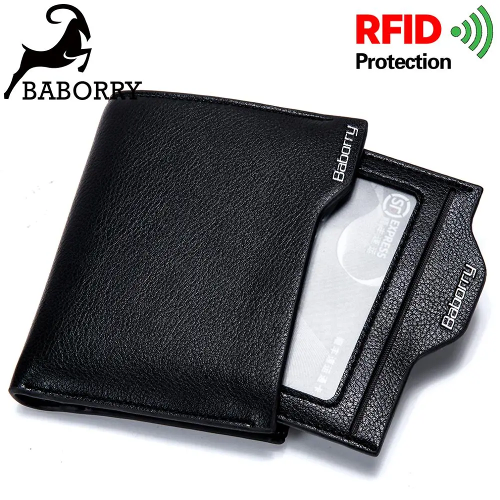 Baborry carteira masculina bifold titular do cartão de crédito carteira rfid bloqueio curto bolsa para homem portemonnee masculino