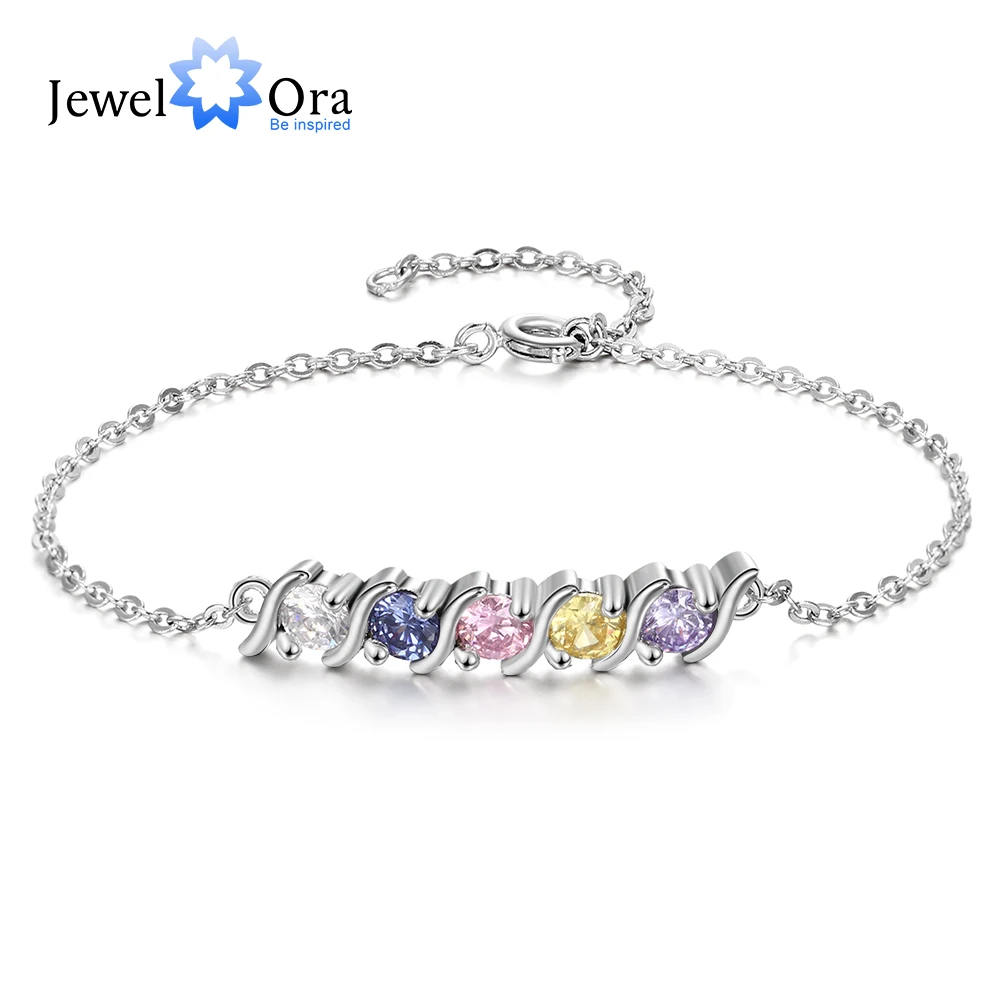 

Personalized Jewelry Customized Chain Bracelet with 5 Birthstones DIY Zirconia Bracelets & Bangles for Women (JewelOra BA102640)