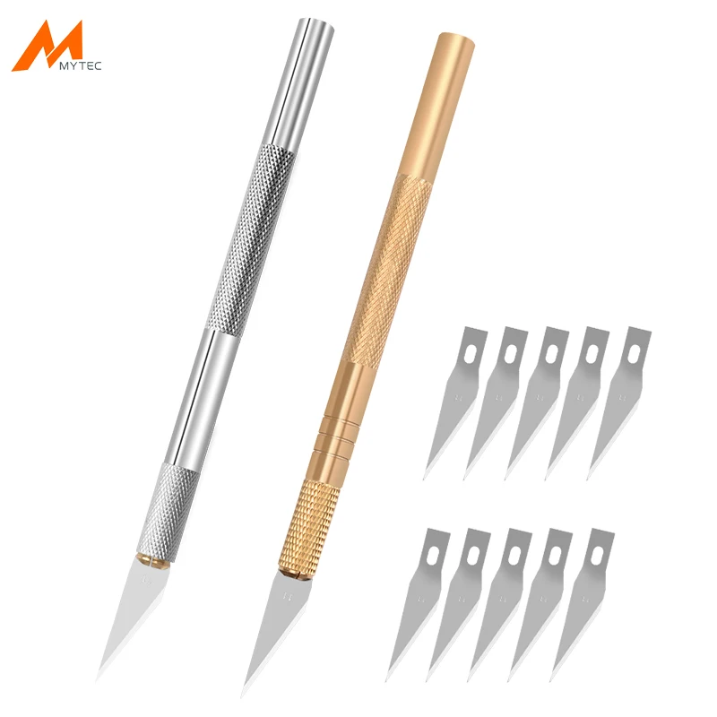 Brass Carving Knife with 10pcs Replacement Blades Multi-functional SK2 Steel Sharp Knife for Sculpture Wood Craft Fruit Art