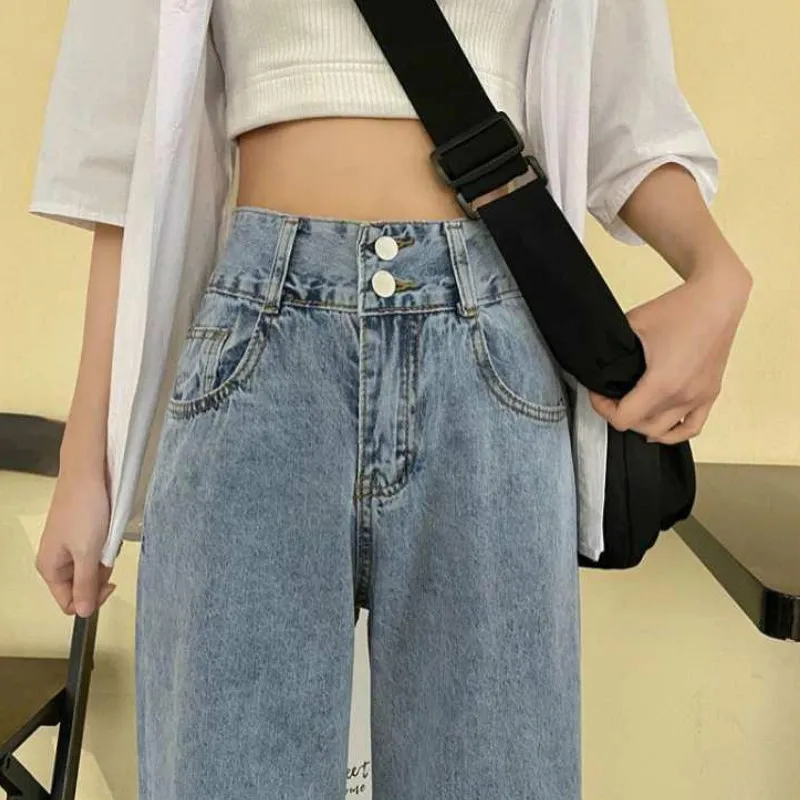 

Jeans Women Straight Loose Female Trousers Blue Vintage Casual Simple Jean All-match Streetwear Fashion Fur-lined Korean Style