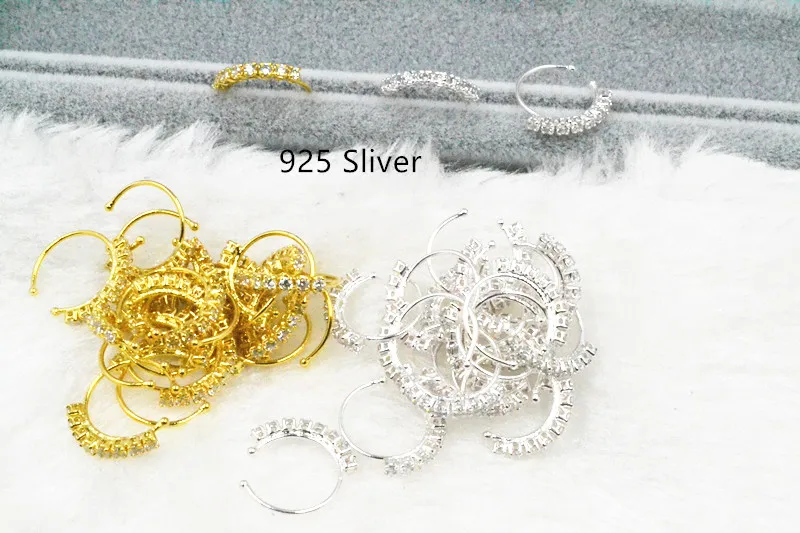 50 Stück Nasenring-Ohrstecker aus 925er-Sterlingsilber, glänzende CZ-Edelsteine, Körperschmuck, kein Piercing, Ohrhelix – Detail 1