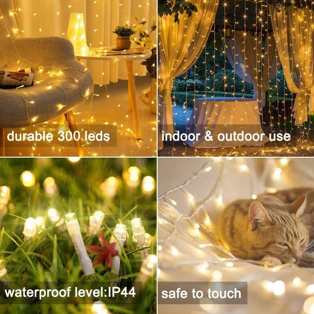 LED Curtain Lights 3/6Mx3M with 8 Lighting Modes Remote Fairy Hanging Light EU Fork Power for Room Wall Christmas New Year Decor