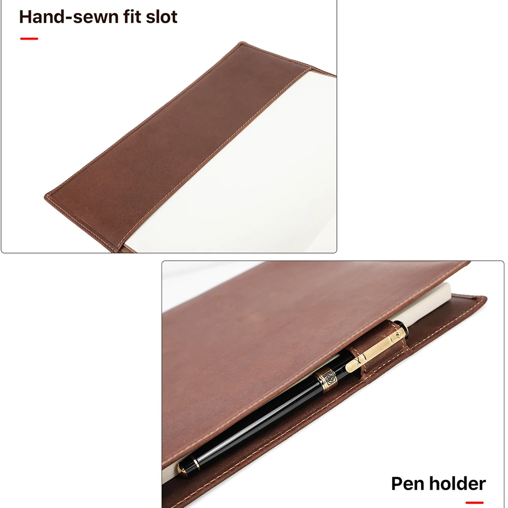 Retro Genuine Leather Book Cover Sleeve Protector with Pen Holder Business Notepad Notebook Book Case Office School Supplies