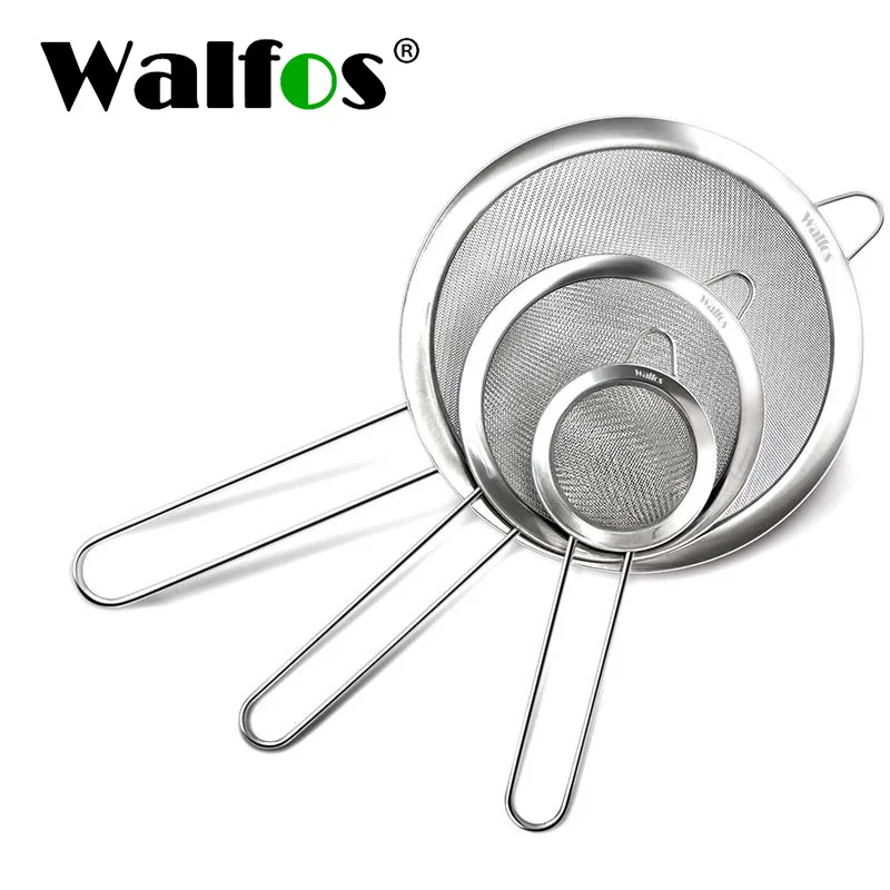 

Walfos Fine Mesh Strainers Premium Stainless Steel Colanders and Sifters with Reinforced Frame and Sturdy Handle Perfect