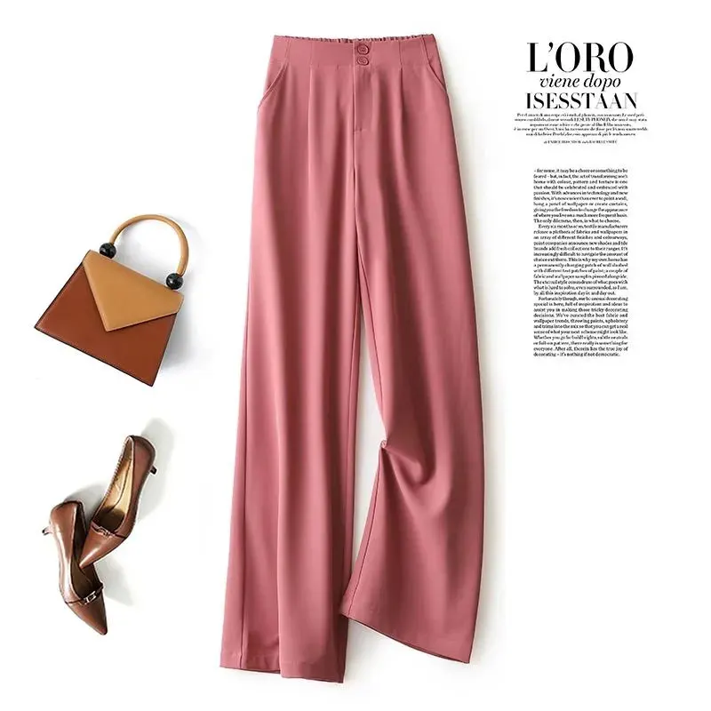 High waist draped chiffon wide-leg pants women\'s loose size 2021 spring and summer new fashion loose straight casual suit pants