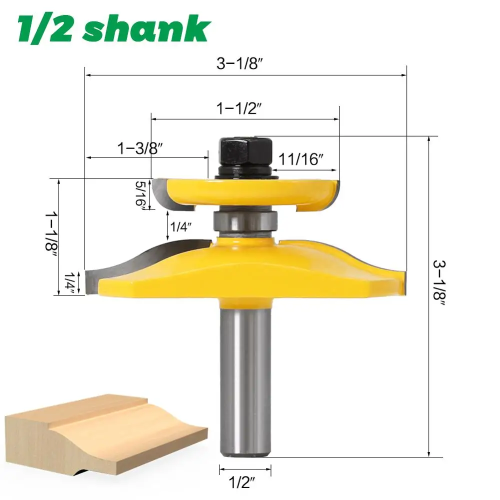 12mm 1/2in shank Round Over Rail & Stile with Cove Panel Raiser 1Bit Router Bit Set Tenon Cutter for Woodworking Tools