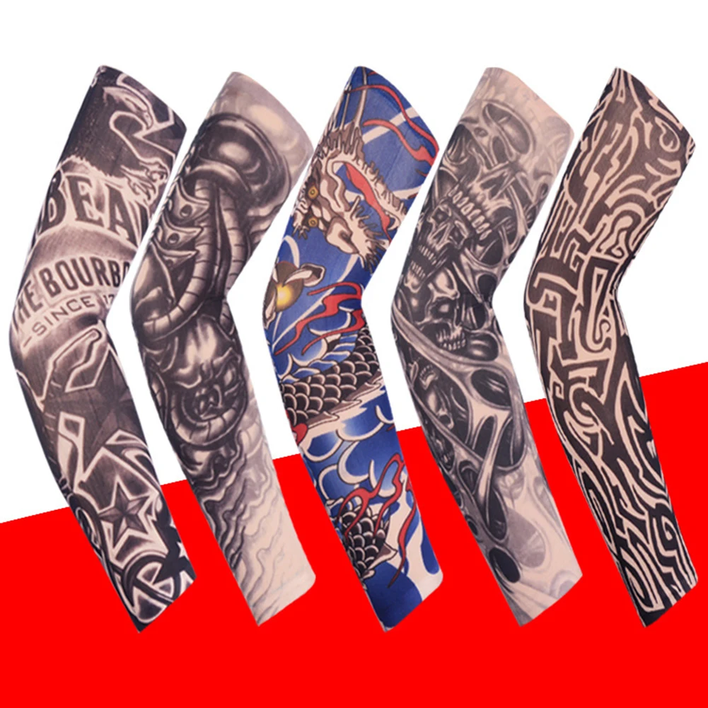 1PCS Unisex Summer Fake Tattoo Arm Sleeves for Men Unisex Women Sunscreen Arm T shirt UV Protection Hip Hop Punk Slip On Tattoo