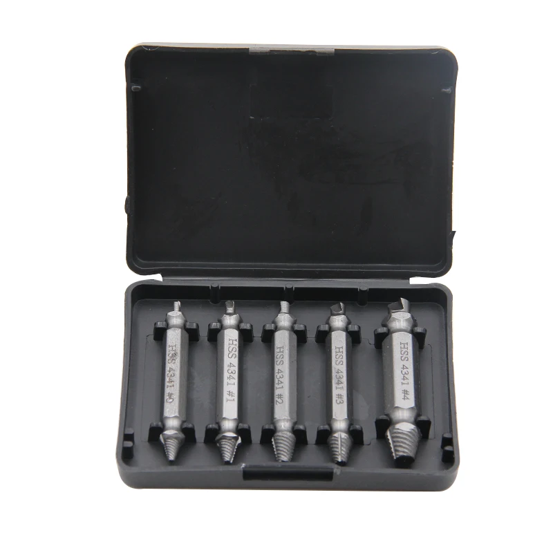 Extractor de tornillos dañados HSS 4341, juego de tornillos de doble extremo a rayas, Extractor de pernos para taladro manual, 5 uds.