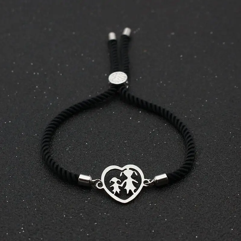 Cute Stainless Steel Heart Shaped Mother And Daughter Charm Bracelet Lucky Red Thread Rope Bracelets for Women Jewelry Girl Gift