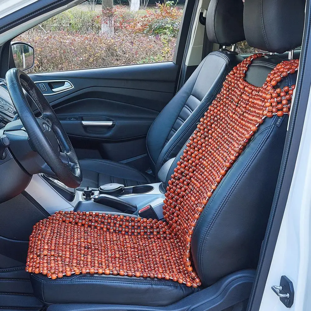 1x Natural Wooden Beaded Car Taxi Front Seat Cover Bead Cushion Pad Massage Cool Beads Seat Mattress Mat