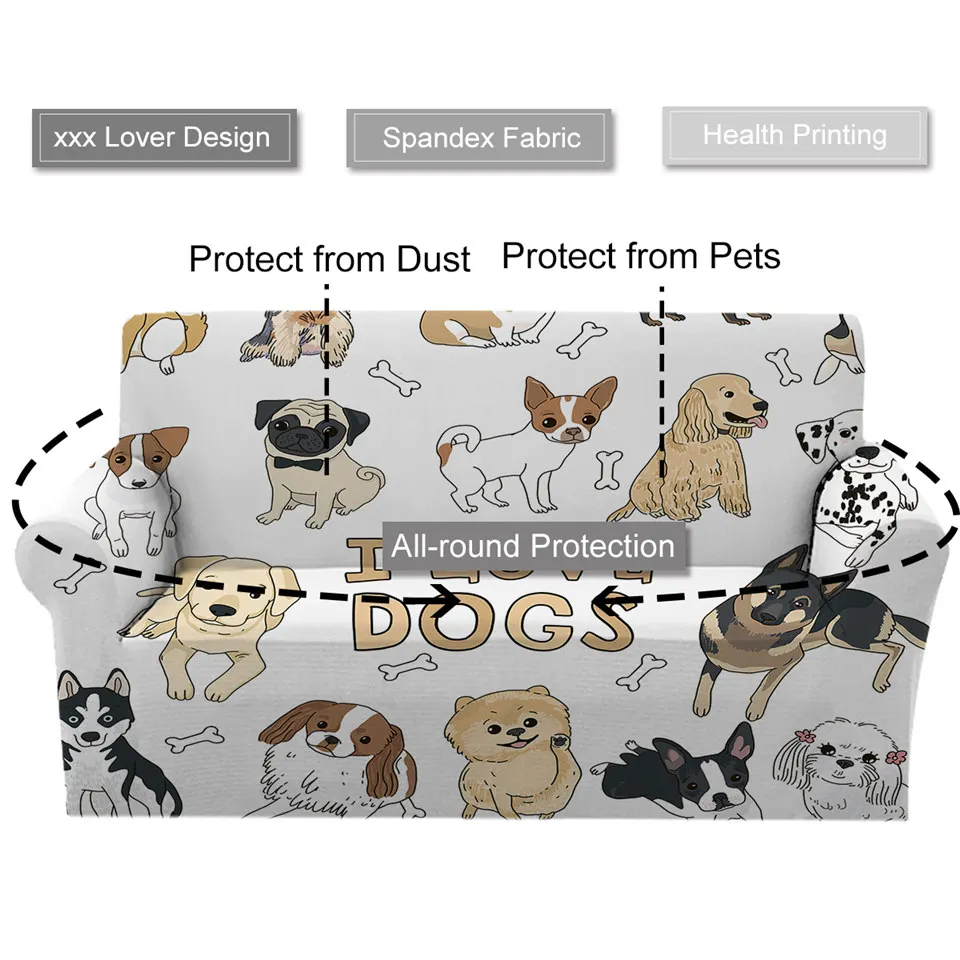 Imagem -04 - Beddingoutlet Cachorro Elástico Sofá Capa dos Desenhos Animados Slipcover para Sofás de Canto eu Amo Cachorro Poltrona Capa Brown Animal Sofá Pcs