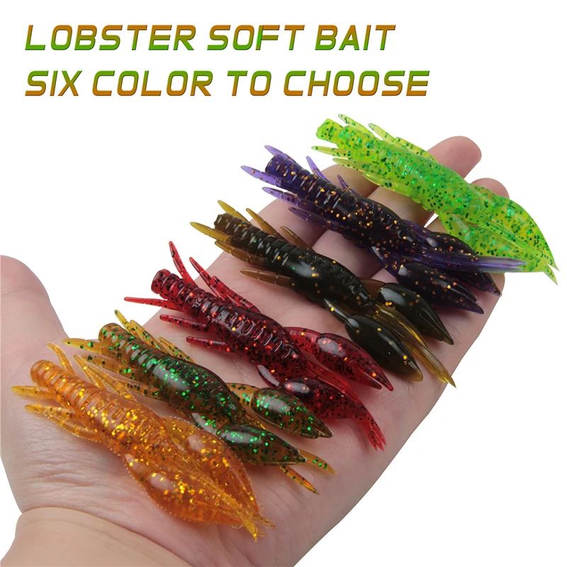 54pcs/box Soft Lobster fishing Lures jigging bait bionic crayfish Artificial Worm with jig hook for texas fishing rigs kit